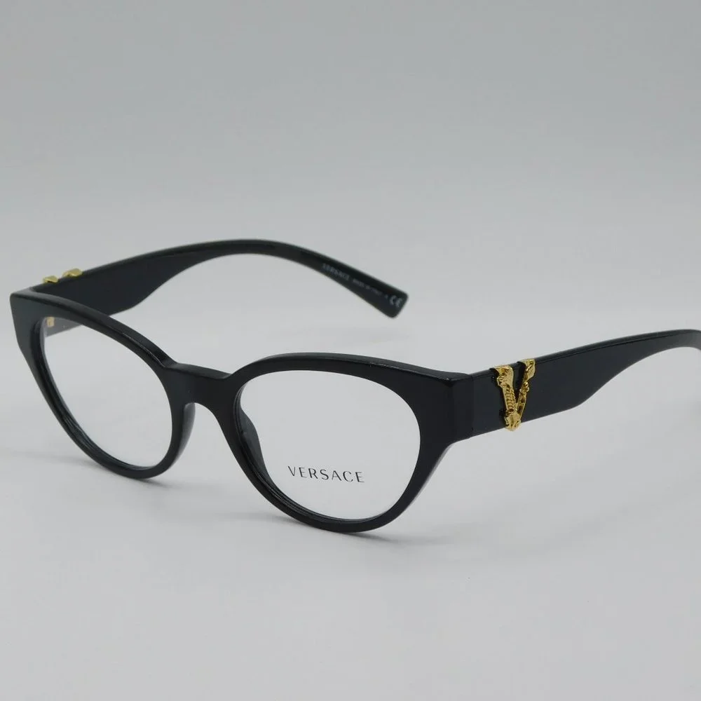 NEW VERSACE VE3282 GB1 BLACK CAT EYE WOMEN AUTHENTIC EYEGLASSES 53-19-140 - Picture 3 of 11